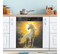 Copertura magnetica per lavastoviglie con unicorni nel sole, grande decorazione in metallo per cucina, lavastoviglie, pannello adesivo decorativo per frigorifero, 58 x 66 cm