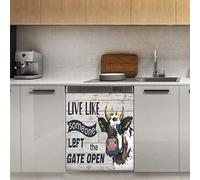 Copertura magnetica per lavastoviglie in legno di mucca della fattoria, magnete per pannello decorativo magnetico per frigorifero decorazione della cucina, adesivo magnetico, 58,4 x 66 cm