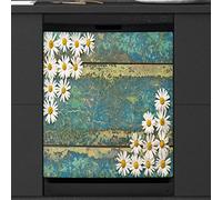 Copertura magnetica per lavastoviglie in legno retrò con fiori margherite per frigorifero decorazione cucina porta adesivo magnetico, 58,4 x 66 cm