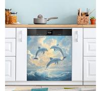 Copertura magnetica per lavastoviglie Jumping Dolphin per porta anteriore, grande decorazione in metallo per cucina, pannello per lavastoviglie, decalcomania per frigorifero, adesivo decorativo