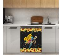 Copertura magnetica per lavastoviglie, motivo: tartaruga estiva, girasole e girasole, magnetica per pannello decorativo per frigorifero, cucina, porta, adesivo magnetico, 58,4 x 66 cm