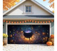 Copertura mistica per porta del garage di Halloween, calderone nero con zucca, grande decorazione per porte del garage, decorazione autunnale per interni ed esterni, sfondo per feste autunnali, 390 x