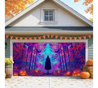 Copertura mistica per porta del garage di Halloween, colorata foresta incantata grande decorazioni per porte del garage, decorazione autunnale per interni ed esterni, sfondo per feste di Halloween