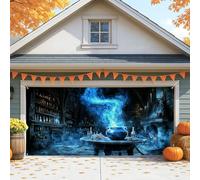 Copertura mistica per porta del garage, grande calderone blu per decorazioni esterne spettrali, decorazione per feste autunnali, 390 x 180 cm