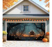 Copertura mistica per porta del garage, grande decorazione fantasia zucca, decorazioni autunnali all'aperto per feste di Halloween, 390 x 180 cm