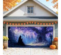 Copertura mistica per porta del garage, grande decorazione per esterni di Halloween, scena della foresta incantata per feste autunnali, 390 x 180 cm