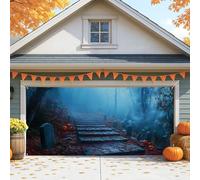 Copertura mistica per porta del garage, grande zucca blu, decorazione per porte del garage, decorazione autunnale per interni ed esterni, decorazione per feste autunnali, 390 x 180 cm