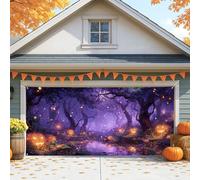 Copertura mistica per porta del garage, grande zucca e luci fatate, decorazione per interni ed esterni per feste di Halloween, 390 x 180 cm
