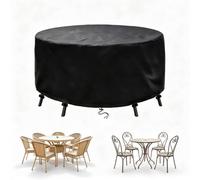 Copertura Mobili Giardino Rotonda 600D Oxford Impermeabile 355x75cm | Invernale Antistrappo Anti UV e Antivento Copertura Tavolo da Giardino per Set, Sedie e Mobili da Esterno Terrazza, Nero