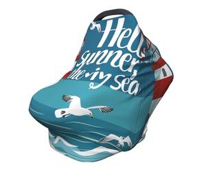 Copertura multiuso per allattamento per bambini, motivo acquarelli con faro di gabbiano a tema nautico con cartoni animati come stampa, coprisedile per auto per bambini, morbido e traspirante,