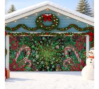 Copertura natalizia per porta del garage, decorazione natalizia verde e rossa per le vacanze, per interni ed esterni, decorazione per feste di Natale, 390 x 180 cm