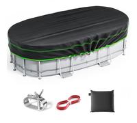 Copertura ovale per piscina, 2,7 x 4,7 m, resistente, protezione solare rettangolare, impermeabile e resistente agli strappi, con verricello e cavo, ideale per l'inverno e l'uso antipolvere