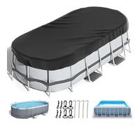 Copertura ovale per piscina fuori terra con tessuto resistente alle intemperie e accessori, offre protezione da pioggia, detriti e danni causati dalle tempeste (549 x 1006 cm)