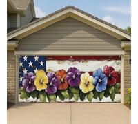 Copertura patriottica del pensiero del garage, grande vintage floreale rosso bianco blu banner decorazioni, primavera estate all'aperto Americana Decor 390 x 180 cm