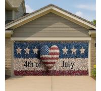 Copertura patriottica per la porta del garage del 4 luglio, con cuori e stelle e strisce, grande decorazione per garage per il giorno dell'indipendenza per feste estive all'aperto 400 x 180 cm