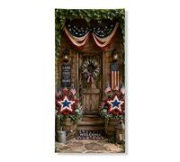 Copertura patriottica per porta, decorazione rustica a strisce stellate per il giorno dell'indipendenza, decorazione festiva per interni ed esterni, 91 x 182 cm