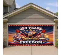 Copertura patriottica per porta del garage, design audace con aquila rossa e stelle, decorazioni per il giorno dell'indipendenza all'aperto, tema libertà 250 anni, 390 x 180 cm