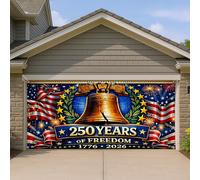 Copertura patriottica per porta del garage, design vintage con campanella della libertà, stelle rosse e bianche, perfetto per decorazioni esterne del 4 luglio, 390 x 180 cm