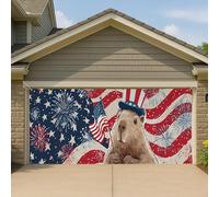 Copertura patriottica per porta del garage, motivo fuochi d'artificio con stelle e lustrini, grande striscione decorativo, sfondo per celebrazione all'aperto per il giorno dell'indipendenza, 390 x 180