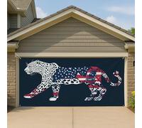 Copertura patriottica per porta del garage, motivo leopardato con stelle e strisce, grande striscione con animali, decorazione per la casa all'aperto, per tutte le stagioni, 390 x 180 cm