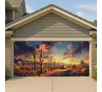 Copertura patriottica per porta del garage, scena rustica del deserto al tramonto grande decorazione per esterni, decorazione autunnale per il cortile delle vacanze e del cortile, 390 x 180 cm