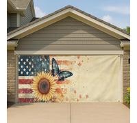 Copertura patriottica vintage per porta del garage, farfalla girasole grande decorazioni per garage, decorazione autunnale per feste all'aperto, 390 x 180 cm