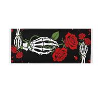 Copertura per asciugatrice con bordo in pizzo con borsa laterale riutilizzabile per lavatrice e asciugatrice per gli amanti dello scheletro Top Rose rosse divertente per frigorifero, lavatrice a rullo