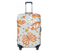 Copertura per bagagli a righe con api e margherite, copertura per valigie lavabile, alla moda, antigraffio, per valigie, barattoli di fiori di miele, grande, 1, Farfalla floreale retrò, L