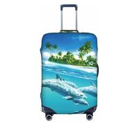 Copertura per bagagli con delfino che nuota nel mare blu, protezione elastica lavabile antigraffio adatta a 45-81 cm, bianco, XL