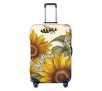 Copertura per bagagli da viaggio alla moda con api, girasoli, margherita, rosa, fiori, spandex, lavabile, antigraffio, adatta per valigie da 45-81 cm, Nero , S