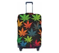 Copertura per bagagli da viaggio alla moda, protezione per valigie colorate con foglie di cannabis, in spandex, lavabile, antigraffio, adatta per valigie da 45-81 cm, Nero , L