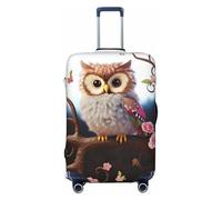 Copertura per bagagli da viaggio alla moda, protezione per valigie con simpatico gufo, albero, fiori e scoiattolo, in spandex, lavabile, antigraffio, adatta per valigie da 45-81 cm, Nero , L