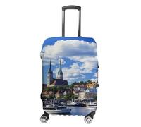 Copertura per bagagli da viaggio con città vecchia europea e porto marittimo Estonia, lavabile, antigraffio, protezione per valigie, Stile:, S