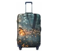 Copertura per bagagli da viaggio con farfalla magica nella foresta, elastica, per valigie, 45-81 cm, Nero , M