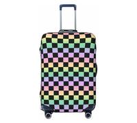 Copertura per bagagli da viaggio con gradiente arcobaleno colorato a scacchi, elastica, protezione per valigie, 45-81 cm, Nero , XL