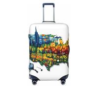 Copertura per bagagli da viaggio con mappa degli Stati Uniti e motivo floreale - Elasticità per valigie, 45,7 - 81,7 cm, Nero , L