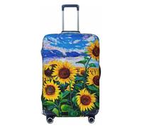 Copertura per bagagli da viaggio con paesaggi con girasoli, elastica, per valigie, 45-81 cm, Nero, Large