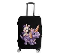 Copertura per bagagli da viaggio con unicorno che cavalca un dinosauro triceratopo, lavabile, antigraffio, protezione per valigie, Stile:, M