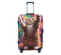 Copertura per bagagli da viaggio, elastica, antigraffio, protezione per valigie, Galassia Pizza Cat 14, L(Fits 25-28 Inch Luggage)