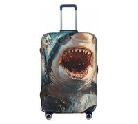 Copertura per bagagli da viaggio, elastica, antigraffio, protezione per valigie, Squalo Blu 1, L(Fits 25-28 Inch Luggage)