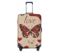 Copertura per bagagli da viaggio, protezione per valigia, Torre Eiffel, romantico, cuore, palloncino, lavabile, stampa spandex, copertura elastica per bagagli 45-81 cm, Farfalla e cuori d'amore, S