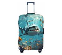Copertura per bagagli da viaggio realistica a forma di squalo oceano, elastica, per valigie, 45-81 cm, Nero , L
