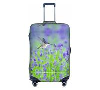 Copertura per bagagli lavabile con uccellino in viola lavanda floreale alla moda adatta per valigie da viaggio da 45,7 a 81,7 cm, bianco, L