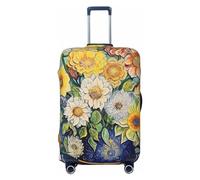 Copertura per bagagli, protezione per valigie da viaggio, olio su tela, con fiori, antigraffio, per valigie per adulti (45-81 cm), nero, Small
