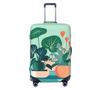 Copertura per bagagli, protezione per valigie da viaggio, per interni, motivo piante verdi in vaso, antigraffio, per valigie per adulti (45-81 cm), nero, Medium