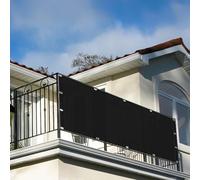 Copertura per Balcone 155 x 585 cm Protezione Solare, Anti-Uv Resistente, Frangivento, Antistrappo, Ombreggiante Frangivisto con Fascette e Funi per Ringhiera Protezione, Nero