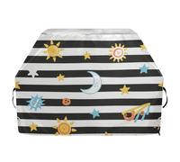 Copertura per barbecue con motivo a righe bianche e nere, con sole, luna, stella, 165 cm, impermeabile, resistente, con coulisse regolabile per polvere e vento