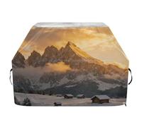 Copertura per barbecue con paesaggio di case di montagna e neve, impermeabile, resistente, resistente allo sbiadimento e ai raggi UV, con coulisse regolabile per polvere e vento