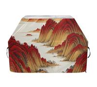 Copertura per barbecue da esterni con paesaggio cinese rosso e oro, 165 cm, impermeabile, resistente, resistente allo sbiadimento e ai raggi UV, con coulisse regolabile per polvere e vento