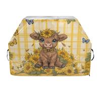 Copertura per barbecue di alta qualità, impermeabile, resistente allo sbiadimento, resistente, adatta per griglie fino a 25 in una bella mucca delle Highland Baby è seduta tra girasoli con un girasole